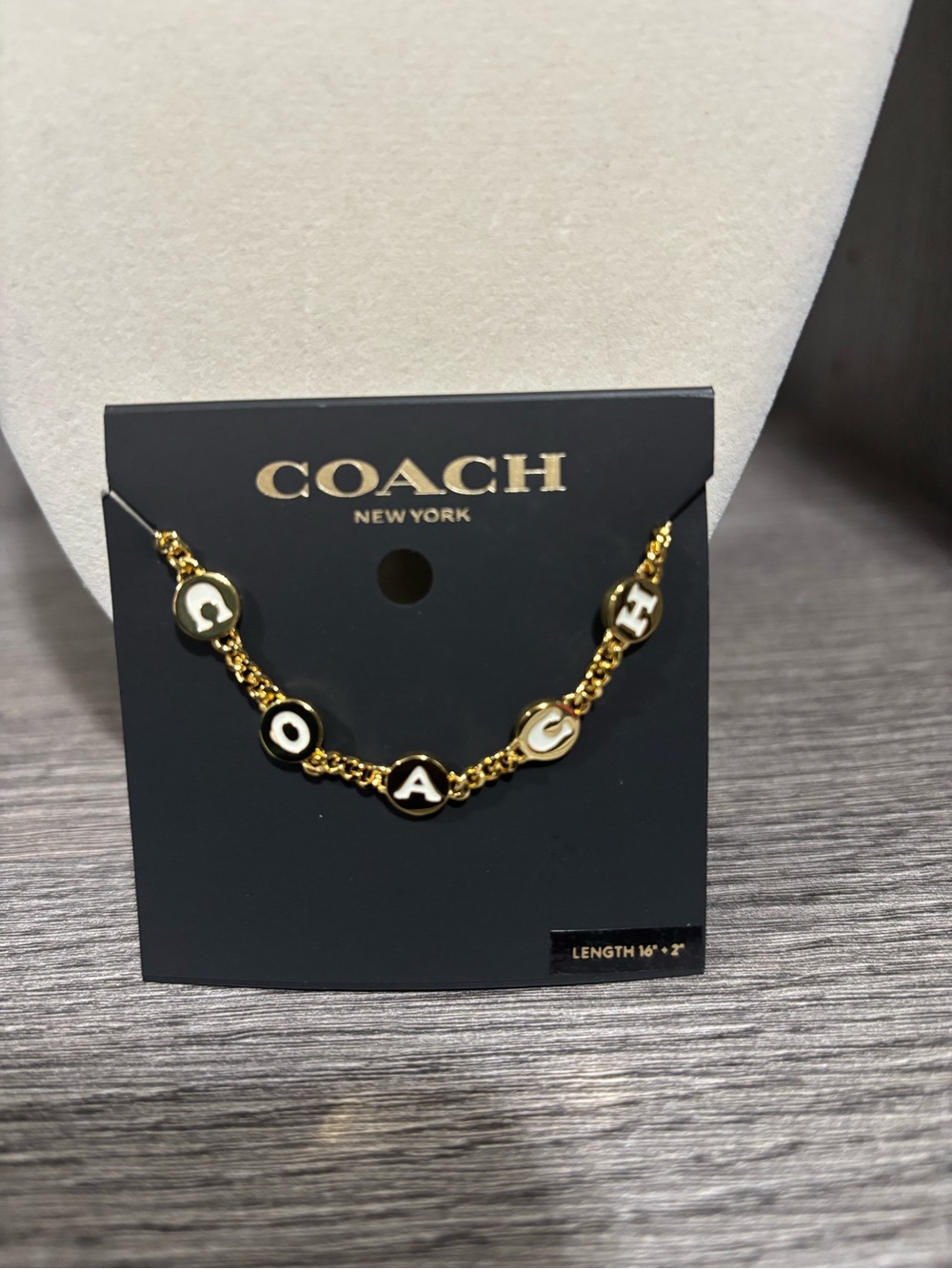NWT - Authentic Coach Gold-Tone Enamel Letter Station Necklace